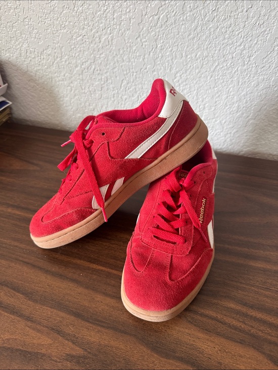 Reebok Shoes - Reebok Women's Red Suede Sneakers with White Stripe